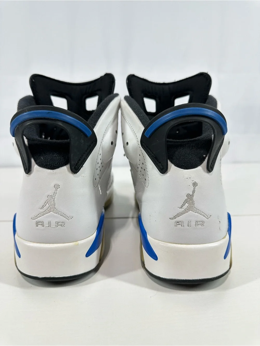 #371 Nike Air Jordan 6 Retro Shoes Mens Sz 9 White Sport Blue 384664-107